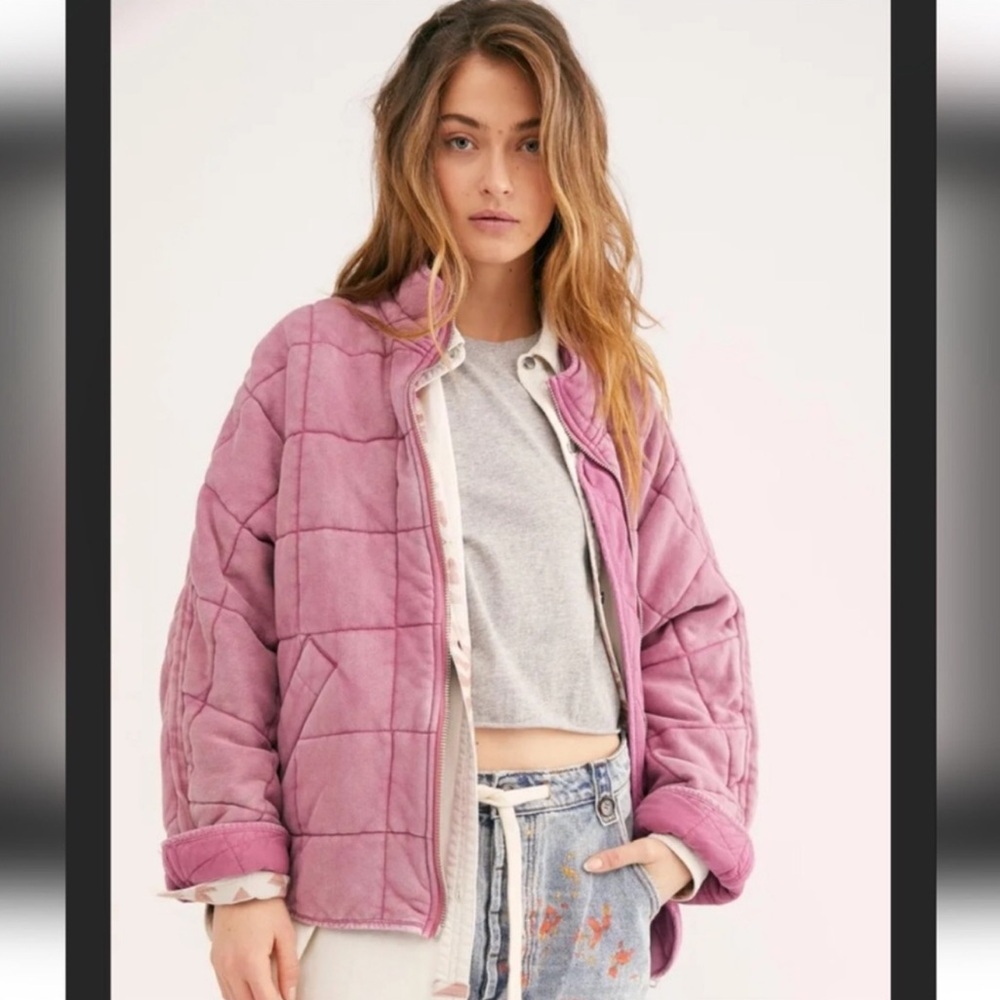Free People Dolman Quilted Knit Jacket Pink